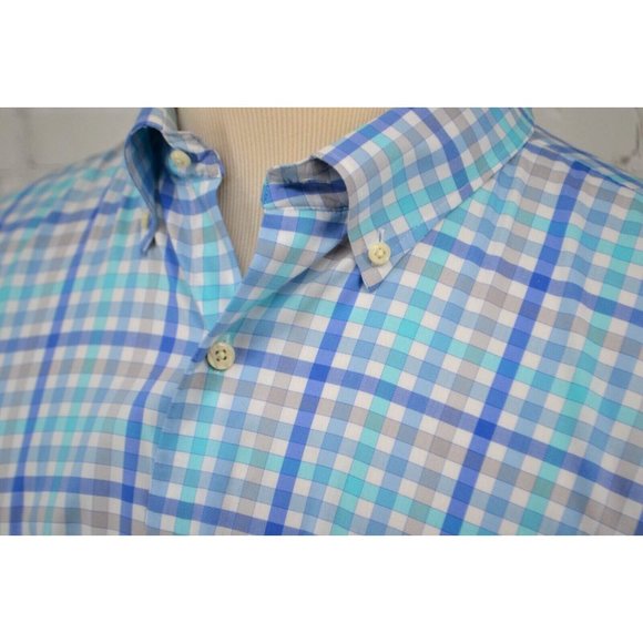 PETER MILLAR Men's Long Sleeve Button Front Shirt SIZE XL Blue Check - Picture 4 of 5